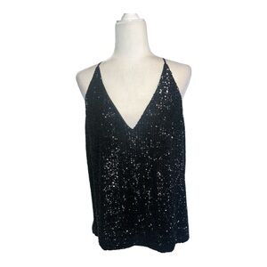 Gianni Bini Kyla V-Neck Sequin Tank Top Black Sz L
